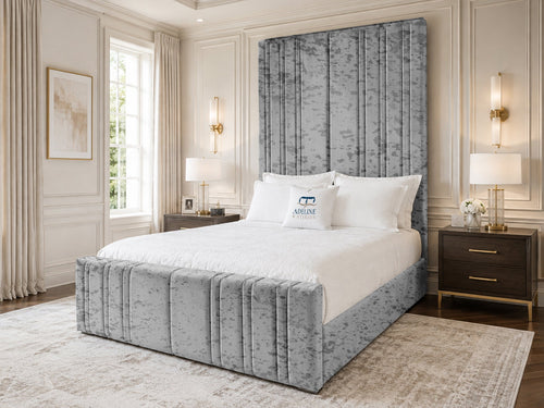 Pinnacle Grand Upholstered Bed Set with Floor Standing Headboard, Footboard & Storage Upgrade Option