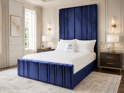 Pinnacle Grand Upholstered Bed Set with Floor Standing Headboard, Footboard & Storage Upgrade Option