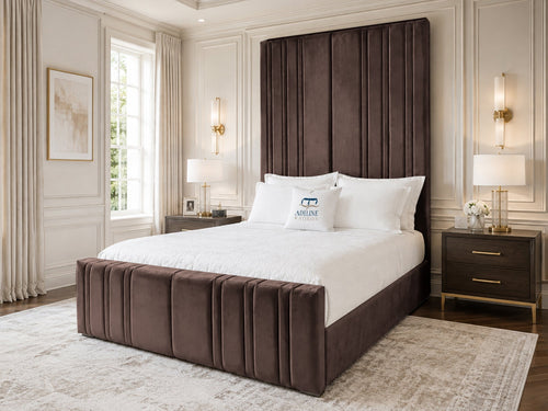 Pinnacle Grand Upholstered Bed Set with Floor Standing Headboard, Footboard & Storage Upgrade Option