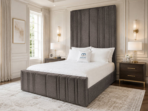 Pinnacle Grand Upholstered Bed Set with Floor Standing Headboard, Footboard & Storage Upgrade Option