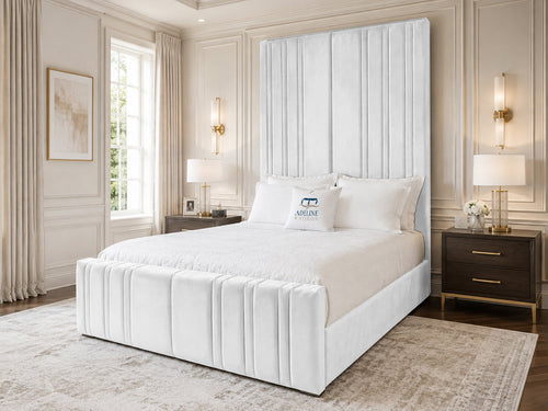 Pinnacle Grand Upholstered Bed Set with Floor Standing Headboard, Footboard & Storage Upgrade Option