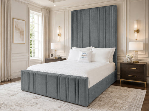 Pinnacle Grand Upholstered Bed Set with Floor Standing Headboard, Footboard & Storage Upgrade Option