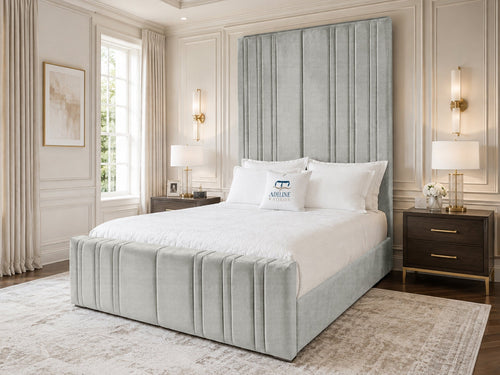 Pinnacle Grand Upholstered Bed Set with Floor Standing Headboard, Footboard & Storage Upgrade Option