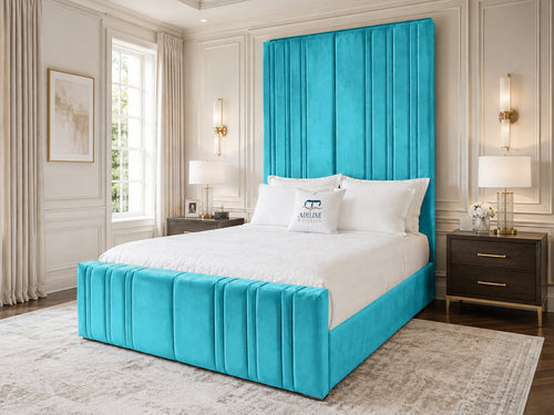 Pinnacle Grand Upholstered Bed Set with Floor Standing Headboard, Footboard & Storage Upgrade Option