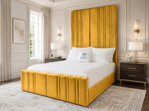 Pinnacle Grand Upholstered Bed Set with Floor Standing Headboard, Footboard & Storage Upgrade Option