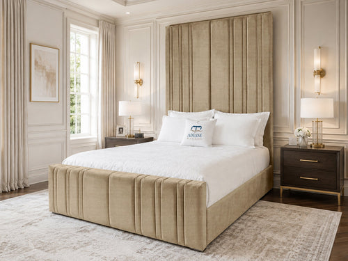 Pinnacle Grand Upholstered Bed Set with Floor Standing Headboard, Footboard & Storage Upgrade Option