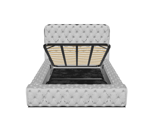 Knightsbridge Button-Tufted Wingback Upholstered Bed Set with Floor Standing Headboard, Footboard & Storage Upgrade Option