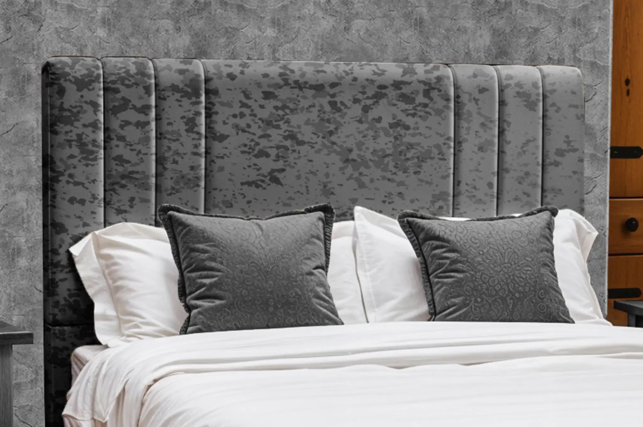 Raymond Upholstered Bed - Champagne Crushed Velvet - Adeline Waterson