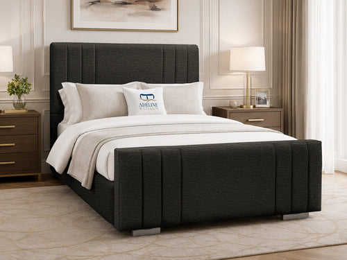 Raymond Vertical Channel Wingback Upholstered Bed Set with Floor Standing Headboard, Footboard & Storage Upgrade Option