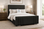 Charcoal Chenille - Raymond Vertical Channel Wingback Upholstered Bed Set with Floor Standing Headboard, Footboard & Storage Upgrade Option