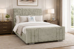 Champagne Crushed Velvet - Raymond Vertical Channel Wingback Upholstered Bed Set with Floor Standing Headboard, Footboard & Storage Upgrade Option