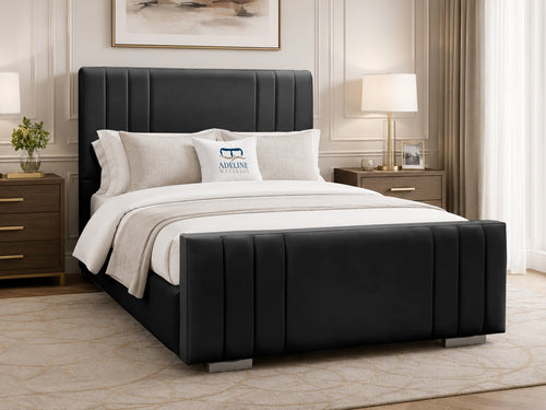 Raymond Vertical Channel Wingback Upholstered Bed Set with Floor Standing Headboard, Footboard & Storage Upgrade Option