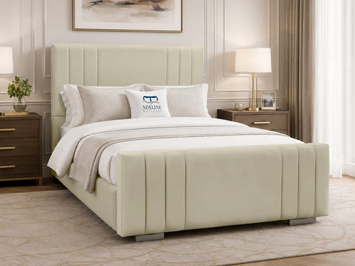 Raymond Vertical Channel Wingback Upholstered Bed Set with Floor Standing Headboard, Footboard & Storage Upgrade Option