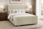 Cream Plush Velvet - Raymond Vertical Channel Wingback Upholstered Bed Set with Floor Standing Headboard, Footboard & Storage Upgrade Option