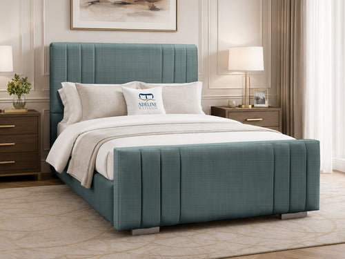 Raymond Vertical Channel Wingback Upholstered Bed Set with Floor Standing Headboard, Footboard & Storage Upgrade Option