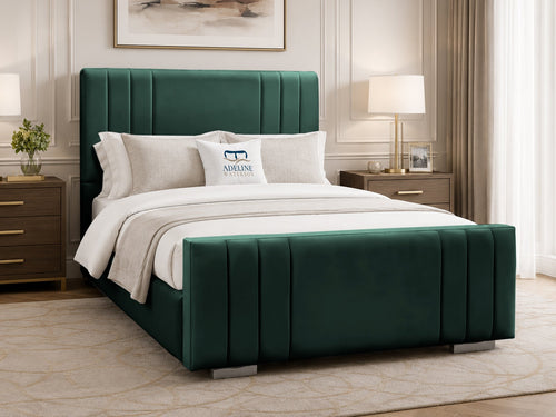 Raymond Vertical Channel Wingback Upholstered Bed Set with Floor Standing Headboard, Footboard & Storage Upgrade Option