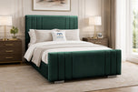 Emerald Plush Velvet - Raymond Vertical Channel Wingback Upholstered Bed Set with Floor Standing Headboard, Footboard & Storage Upgrade Option