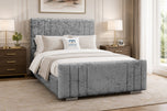 Grey Crushed Velvet - Raymond Vertical Channel Wingback Upholstered Bed Set with Floor Standing Headboard, Footboard & Storage Upgrade Option