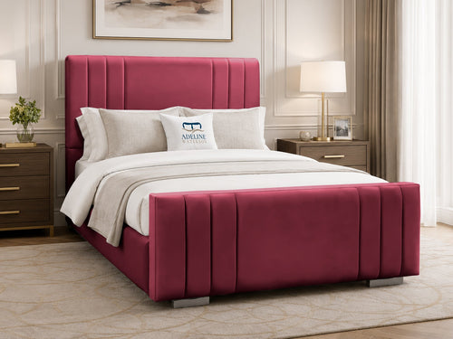 Raymond Vertical Channel Wingback Upholstered Bed Set with Floor Standing Headboard, Footboard & Storage Upgrade Option
