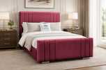 Maroon Plush Velvet - Raymond Vertical Channel Wingback Upholstered Bed Set with Floor Standing Headboard, Footboard & Storage Upgrade Option