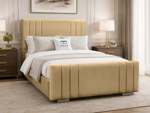 Raymond Vertical Channel Wingback Upholstered Bed Set with Floor Standing Headboard, Footboard & Storage Upgrade Option