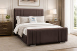 Mocha Plush Velvet - Raymond Vertical Channel Wingback Upholstered Bed Set with Floor Standing Headboard, Footboard & Storage Upgrade Option