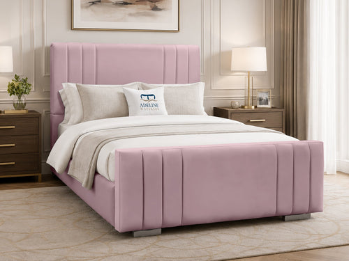 Raymond Vertical Channel Wingback Upholstered Bed Set with Floor Standing Headboard, Footboard & Storage Upgrade Option