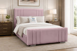 Pink Plush Velvet - Raymond Vertical Channel Wingback Upholstered Bed Set with Floor Standing Headboard, Footboard & Storage Upgrade Option