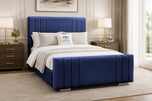 Royal Blue Plush Velvet - Raymond Vertical Channel Wingback Upholstered Bed Set with Floor Standing Headboard, Footboard & Storage Upgrade Option