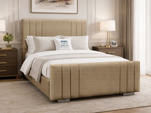 Raymond Vertical Channel Wingback Upholstered Bed Set with Floor Standing Headboard, Footboard & Storage Upgrade Option