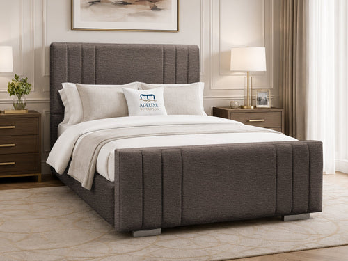 Raymond Vertical Channel Wingback Upholstered Bed Set with Floor Standing Headboard, Footboard & Storage Upgrade Option