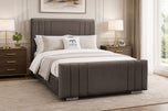 Silver Chenille - Raymond Vertical Channel Wingback Upholstered Bed Set with Floor Standing Headboard, Footboard & Storage Upgrade Option