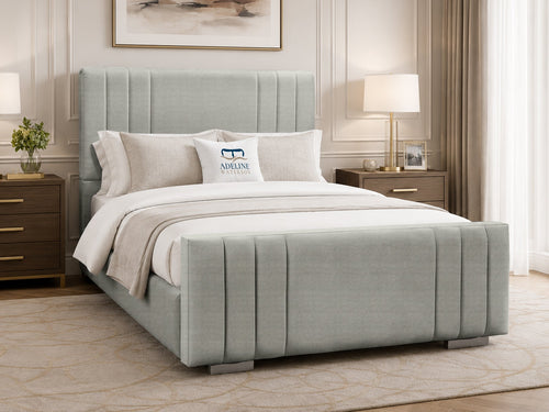 Raymond Vertical Channel Wingback Upholstered Bed Set with Floor Standing Headboard, Footboard & Storage Upgrade Option