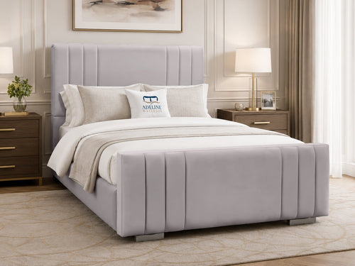 Raymond Vertical Channel Wingback Upholstered Bed Set with Floor Standing Headboard, Footboard & Storage Upgrade Option