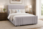 Silver Plush Velvet - Raymond Vertical Channel Wingback Upholstered Bed Set with Floor Standing Headboard, Footboard & Storage Upgrade Option