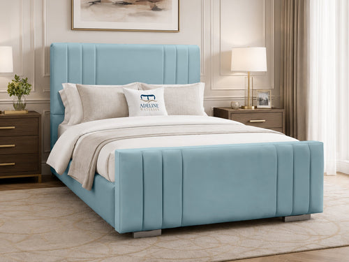 Raymond Vertical Channel Wingback Upholstered Bed Set with Floor Standing Headboard, Footboard & Storage Upgrade Option