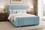 Sky Plush Velvet - Raymond Vertical Channel Wingback Upholstered Bed Set with Floor Standing Headboard, Footboard & Storage Upgrade Option