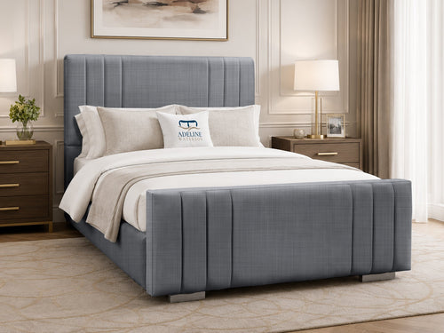 Raymond Vertical Channel Wingback Upholstered Bed Set with Floor Standing Headboard, Footboard & Storage Upgrade Option