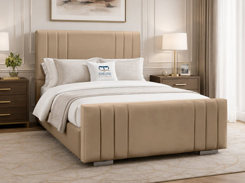 Raymond Vertical Channel Wingback Upholstered Bed Set with Floor Standing Headboard, Footboard & Storage Upgrade Option