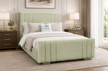 Almond Coniston - Raymond Vertical Channel Wingback Upholstered Bed Set with Floor Standing Headboard, Footboard & Storage Upgrade Option