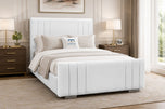 White Plush Velvet - Raymond Vertical Channel Wingback Upholstered Bed Set with Floor Standing Headboard, Footboard & Storage Upgrade Option