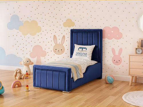 Rosie Vertical Channel Kids Upholstered Bed Set with Floor Standing Headboard & Footboard
