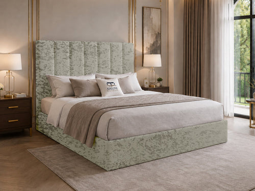 Sarah Vertical Channel Wingback Upholstered Bed Set with Floor Standing Headboard, Footboard & Storage Upgrade Option