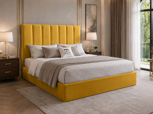 Sarah Vertical Channel Wingback Upholstered Bed Set with Floor Standing Headboard, Footboard & Storage Upgrade Option