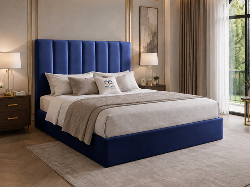 Sarah Vertical Channel Wingback Upholstered Bed Set with Floor Standing Headboard, Footboard & Storage Upgrade Option