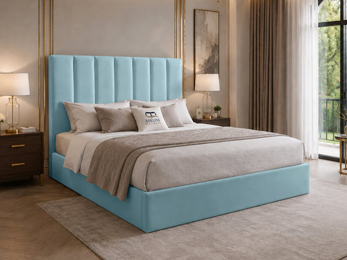 Sarah Vertical Channel Wingback Upholstered Bed Set with Floor Standing Headboard, Footboard & Storage Upgrade Option
