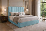 Sky Plush Velvet - Sarah Vertical Channel Wingback Upholstered Bed Set with Floor Standing Headboard, Footboard & Storage Upgrade Option