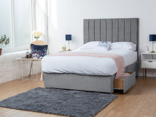 Serena Vertical Channel Divan Bed Set with Storage Drawers, Floor Standing Headboard & Footboard