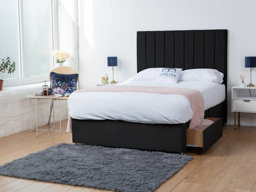 Serena Vertical Channel Divan Bed Set with Storage Drawers, Floor Standing Headboard & Footboard