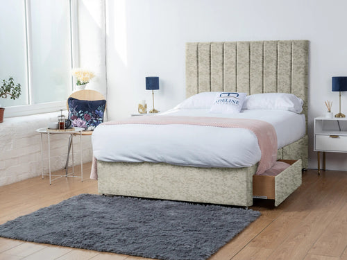 Serena Vertical Channel Divan Bed Set with Storage Drawers, Floor Standing Headboard & Footboard